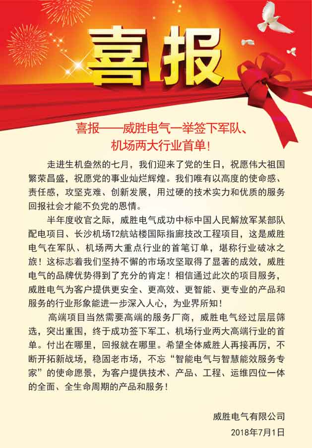 喜報(bào)——威勝電氣一舉簽下軍隊(duì)<div   id=